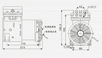 臺冠JP-140S壓縮泵外觀尺寸圖 臺冠JP-140S壓縮泵外觀尺寸圖